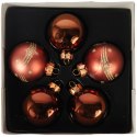 Brązowe Bombki Szklane z Brokatowym Dekorem - Komplet 5 szt. 6 cm