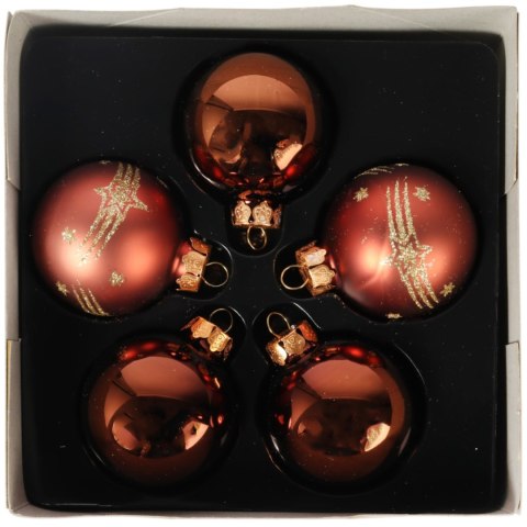 Brązowe Bombki Szklane z Brokatowym Dekorem - Komplet 5 szt. 6 cm