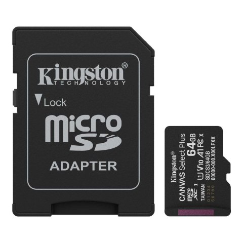 Karta pamięci Kingston microSD Canvas Select Plus Gen3 64GB UHS-I Class 10 + adapter