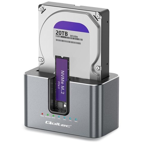 Stacja dokująca Qoltec HDD SSD | SATA | M.2 NVMe | Klonowanie