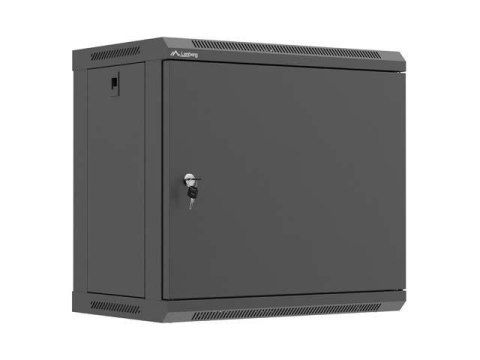 Szafa instalacyjna Rack Lanberg wisząca 19" 9U 540x350 czarna Drzwi pełen metal (flat pack)