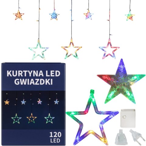 KURTYNA ŚWIETLNA GWIAZDKI OZDOBY ŚWIĄTECZNE LAMPKI 120 LED MULTIKOLOR