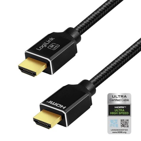 Kabel HDMI LogiLink CH0112 8K/60 Hz, 48 Gb/s, aluminium, nylon, 3m
