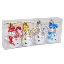 Komplet 4 Kolorowych Bombek Plastikowych w Kształcie Bałwanków 8 cm