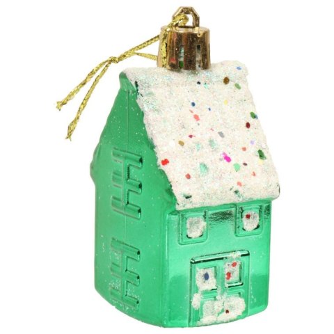 Komplet 6 Kolorowych Bombek w Kształcie Domków - 7 CM