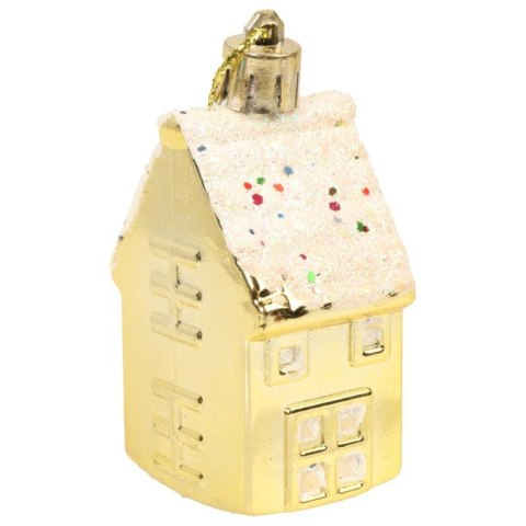 Komplet 6 Kolorowych Bombek w Kształcie Domków - 7 CM