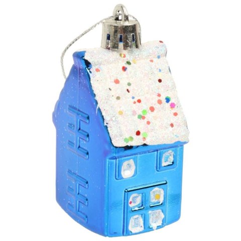 Komplet 6 Kolorowych Bombek w Kształcie Domków - 7 CM