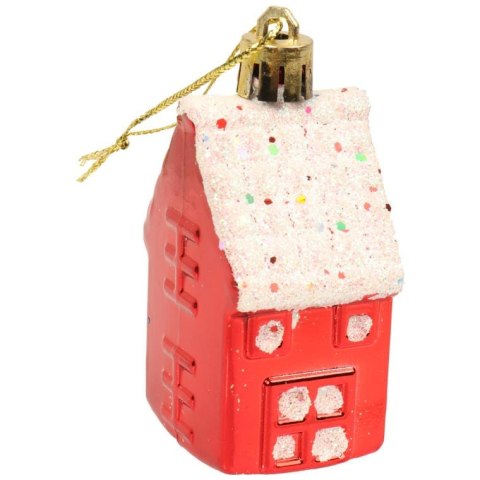 Komplet 6 Kolorowych Bombek w Kształcie Domków - 7 CM