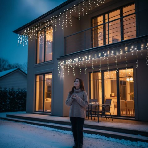 SOPLE 300 LED KURTYNA LAMPKI ZEWNĘTRZNE/WEWNĘTRZNE CIEPŁY BIAŁY+FLASH ZIMNY BIAŁY 9 M