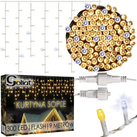 SOPLE 300 LED KURTYNA LAMPKI ZEWNĘTRZNE/WEWNĘTRZNE CIEPŁY BIAŁY+FLASH ZIMNY BIAŁY 9 M
