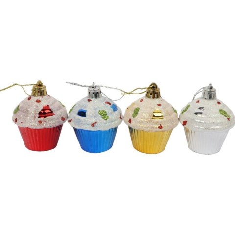 Zestaw Kolorowych Bombek Bożonarodzeniowych w Kształcie Muffinów, 4 Sztuki, 6 cm