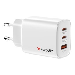 Ładowarka ścienna Verbatim Essentials GaN 65W USB-A 2xUSB-C PD 3.0 Biała